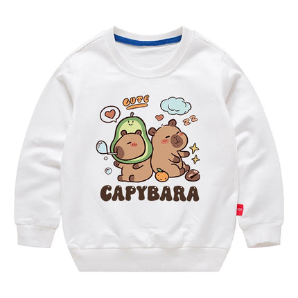 Cute Capybara Printed Kids Cotton Sweatshirts Boys Girls Spring Pullover Children's Japan Style Sportswear Long Sleeve T-shirt