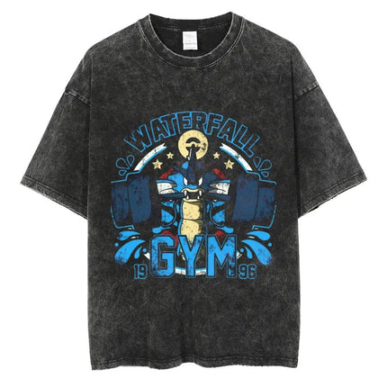 2026 Hot Sale Pokemon Squirtle Gym Muscle T-Shirt Vintage Washed Anime Graphic Tee Unisex Streetwear Short Sleeve Top Gym Lovers