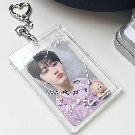 Acrylic Card Holder Waterproof Love Heart Keychain Holder Glitter Photocard Holder Creative For Students Idol Photos Weddings