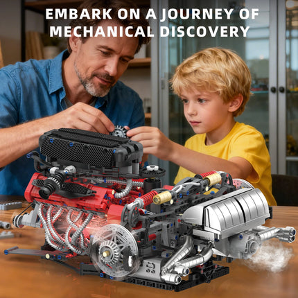 1610 pcs V12 Engine Building Blocks Assembly Model Set - APP remote control programmable MOC Kit with lights and spray