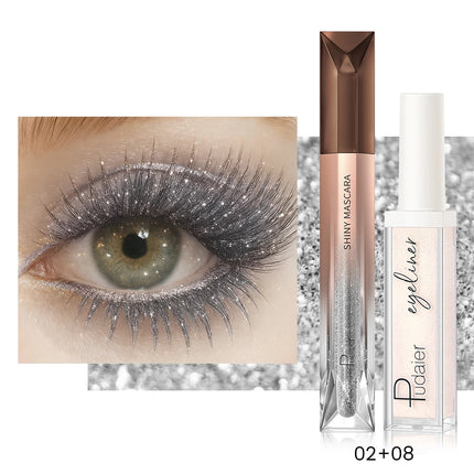 2PC Glitter Mascara & Metallic Eyeliner Duo, Waterproof, Smudge-Proof, Long-Lasting Shine for Luxurious Glamour Makeup