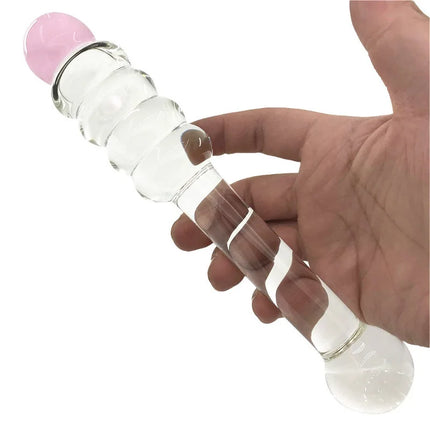 Glass Dildo G-spot Wand Anal Beads Butt Plug with Pink Head Dual Ended Fetish Prostate Massager Masturbation Sex Toy for Women
