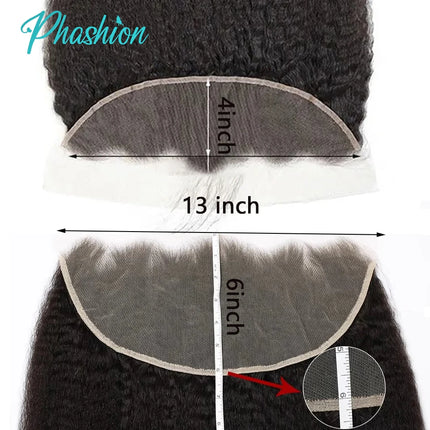 Phashion 13x6 13x4 Kinky Straight Lace Frontal Only Pre Plucked Transparent Yaki Real HD Lace 100% Remy Human Hair For Women