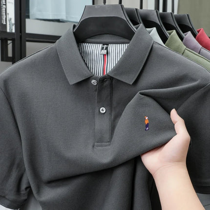 100% Cotton High-End Brand Men's Short Sleeve Polo Shirt with Cartoon Character Embroidery - New Summer Comfortable, Breathable Fashion T-shirt