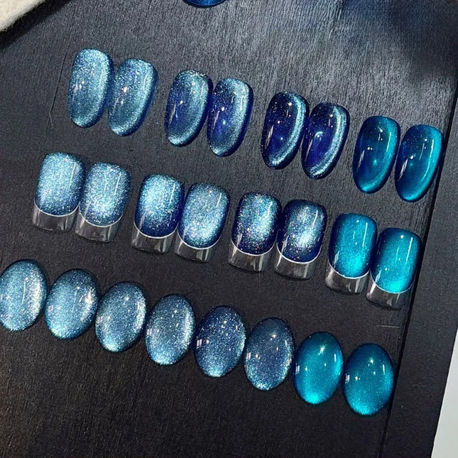 1-10pcs WS Sparkling Blue Glass Bead Cat Magnetic Gel Nail Polish Flash Whitening Popular Semi Permanent Soak Off UV Gel Varnish