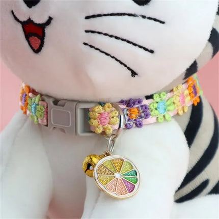 Fashion Rainbow Flower Cat Collar With Bell Kitten Puppy Necklace Adjustable Buckle Colorful Lace Kitten Collar Dog Accessories