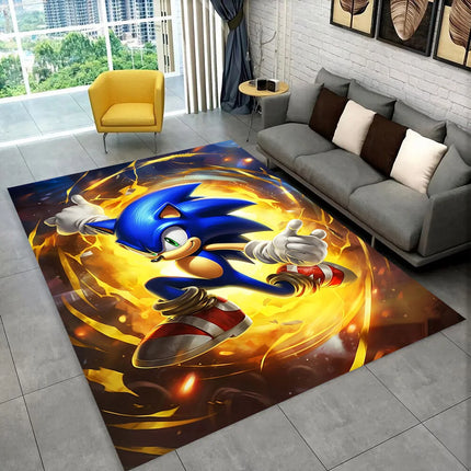 3D S-Sonik Cartoon Retro Area Rug, Carpet Rug for Living Room Children's Bedroom Sofa Doormat Decor, Kid Play Non-slip Floor Mat