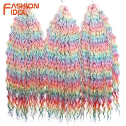 FASHION IDOL 22 Inch 300g 3PCS Ariel Curl Hair Water Wave Twist Crochet Hair Synthetic Ombre Brown Fiber Braiding Hair Extension