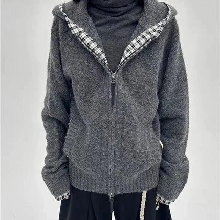 Korean Fashion Sweatshirts Harajuku Gothic Printed Coats Jackets Subculture Vintage Faux Fur Hooded Women Casual Y2k Clothing
