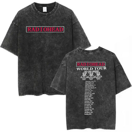 Radiohead Rock Band Washed Cotton T-Shirt Men Women Hip Hop Music Tee Fashion Short Sleeve T-shirt Summer Oversized T-shirts Tops