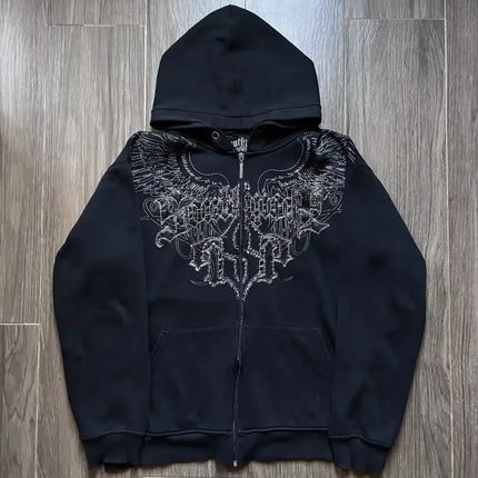 Affliction Gothic Hoodie Y2K New Retro Pattern Oversize Zipper Hoodie For Women Hip Hop Casual Sweatshirt Personality Streetwear