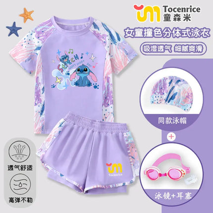 Lilo & Stitch Cartoon Stitch Children's Swimsuit Girls Middle and Secondary Children Split 2025 New Hot Spring Swimming Set