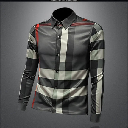 Fashionable Long Sleeve Slim Fit Men's Shirt Trendy Korean Style Checkered Casual Shirt for Spring And Autumn in Mainland China