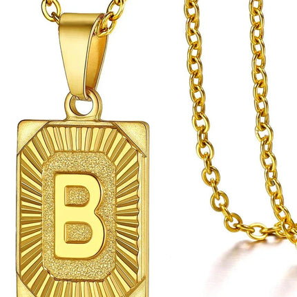 Fashion 26 Letter Gold Color Pendant Necklace for Men Women O Chain Link Charm Square Initial Necklace Choker Jewelry