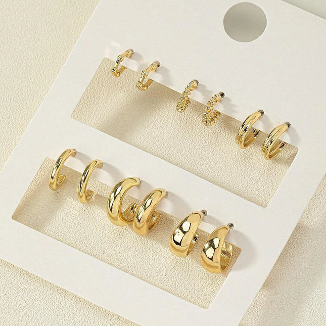 Metallic C Shape Textured Hoop Earrings Vintage Twist Women Accessories