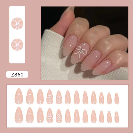 White Camellia 24 Pcs Press on Nails Pink Nail polish Glossy Artificial Finger Manicure Reusable False Nails