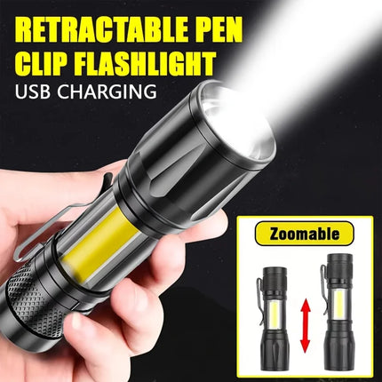 Portable COB+LED Camping Light Flashlight USB Rechargeable Zoom Tactical Torch Lamp Waterproof Emergency Torch Christmas Gift