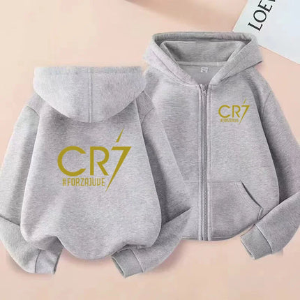 Children Hoodie Letter CR7 Zipper Style Coat Sweatshirt Boys Girls 3-12Yrs Long sleeves Loose Top Casual Sports Clothes Unisex
