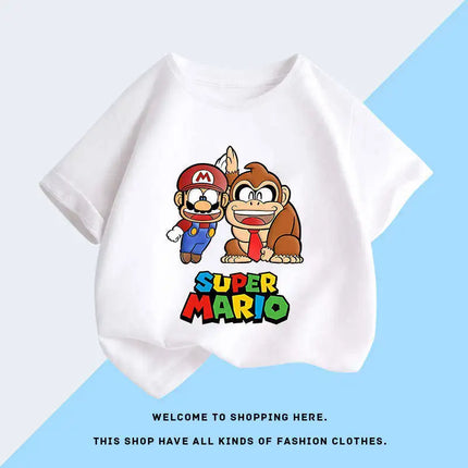Super Mario T-shirt for Children, Short Sleeved, Pure Cotton, Fashionable Casual T-shirt for Boys and Girls, Half Sleeved