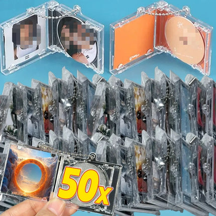 1/50pcs Clear Peripheral Commemorative Album Blank Mini CD Case Pendant For DIY Keychains Backpack Hanging Decoration Keyrings