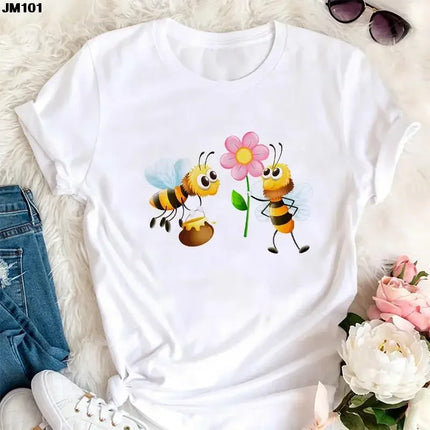 Summer Kawaii Funny Little Bee Print Kids T-shirt Harajuku Children Clothing Tees Cotton Fashion Girls Boys Short Sleeve T-shirt
