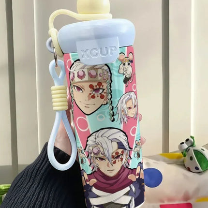Demon Slayer Stainless Steel Insulated Cup Cute Fashion Cartoon Floating Ball Straw Thermos Portable Coffee Cup Gift for Friends