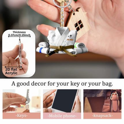 2D Judo Suit Keychain Jiu-Jitsu Themed Pendant Flat Acrylic Ornament Charms Karate Hanging Decoration for Bag Party Festive Gift