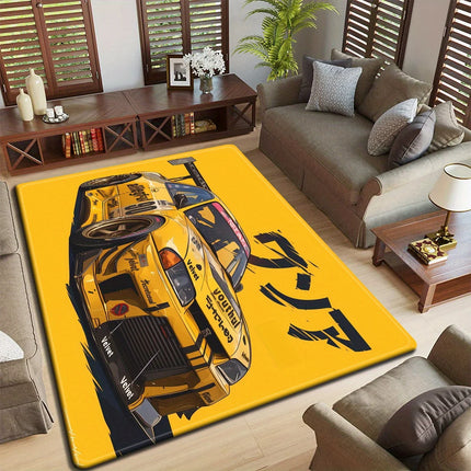 Racing Theme Carpet Mat Rug - Motorcycle & Sports Car Design Home Decoration for Game Room Living Room Rugs for Bedroom Carpet