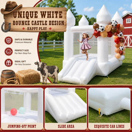 VANCEN Oxford 6FT White Bounce House with Slide Elegant Party Decoration Easy Setup Bouncy castle Structure for kids Birthdays And Events