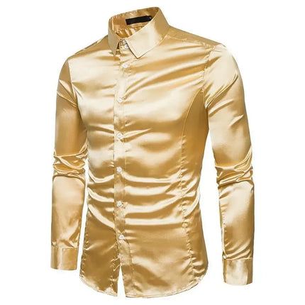 Amazon Spring Autumn Men's Long Sleeve Shirt Casual Fashionable Shiny Interior Top Men's European Style Foreign Trade Shirt
