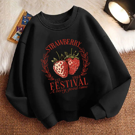 2026 Children's Sweatshirt Pullover Spring Strawberry Design Printed Crew Neck Graphic Print Hoodie Boy/Girl Kids Hoody
