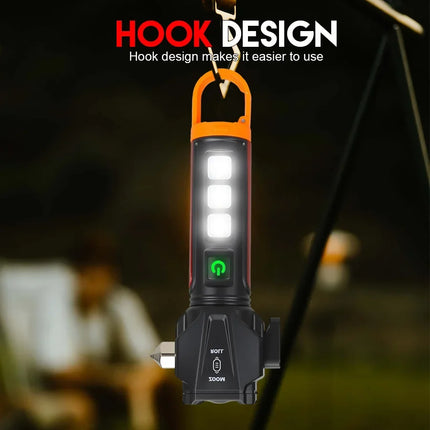 Tactica LED Flashlight w/ Safety Hammer & Seatbelt Cutter, SOS Red Strobe,Rechargeable Survival Gear for Outdoor EDC Defense