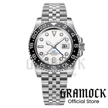 Gramock White Dial Blue GMT 40MM Watch For Men Roating Bezel Sapphire Glass Waterproof Reloj Hombre NH34A Mechanical Wristwatch