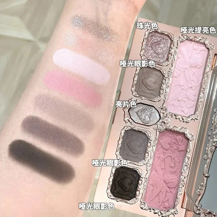 Flower Knows Strawberry Cupid Collection Matte Glitter Shimmer Eyeshadow Face Palette Highlight Blush Longlasting Makeup Palette