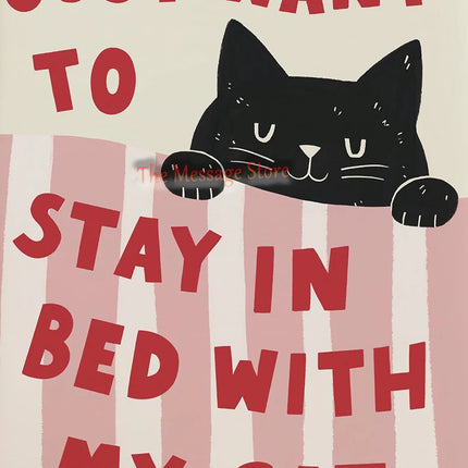 Funny Cats Cartoon Minimalist Drawing Lazy Cat in Bed Cozy Bedroom Pets Lovers Poster Canvas Painting Wall Pictures Home Decor