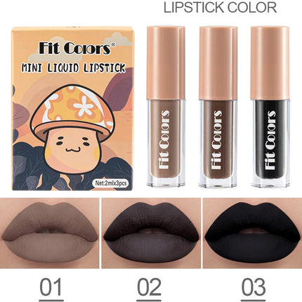 Cute Lipstick Set 3pcs/set Velvet Matte Waterproof Red Nude Black Lip Stick Tint Makeup Mini Lip Gloss Kit Plumping Lip Oil Set