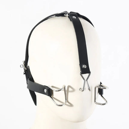 Stainless Steel Spider Ring Gag BDSM Bondage,Nose & Mouth Hook Spreader Leather Head Harness ,Sex Toys For Couples Restraints