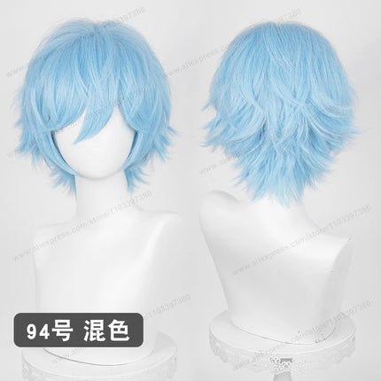 Anime Upgraded 32cm Short Flipped Ends Cosplay Wig Green Blue Purple Pink Man Women Heat Resistant Synthetic Hair