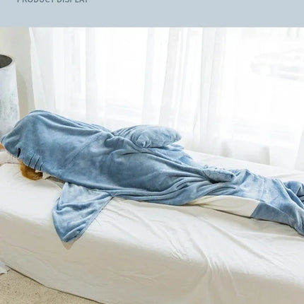 Cartoon Shark Blanket Plaid Gown Sleeping Bag Women Pajamas Adult Blanket Flannel Shark Nightrobe Comfy Bathrobe Homewear Gift