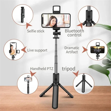 Wireless Bluetooth Selfie Stick Tripod With Fill Light Remote Shutter Extendable 360° For iPhone Samsung Xiaomi Vlog Live Holder