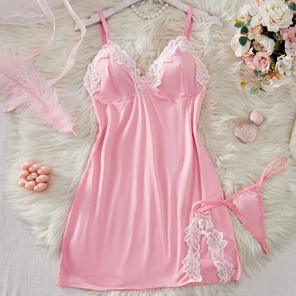 New Green Sexy Strap Women's Bra Set Dress Temptation Ultra Short Split Skirt Sleep Dress Underwear Set Home Underwear Clothing
