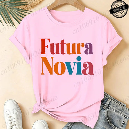 Women's Casual Short Sleeve T-Shirt Spanish Girl Bachelorette Party Graphic T-Shirts- Black White, Medium Stretch Round Neck