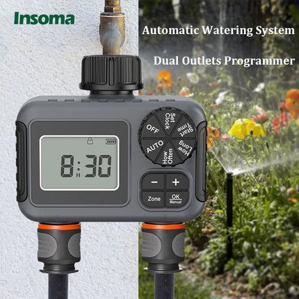 Insoma 2-Zone Sprinkler Timer Programmable Garden Hose Timer Water-Saving Irrigation Controller for Lawn Yard  Drip Systems IPX5