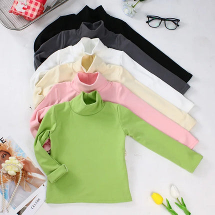 New 2025 Autumn Winter Boys Girls Kids Fashion Solid T-Shirt Tops Children O-Neck Long Sleeve Warm Casual T-Shirts