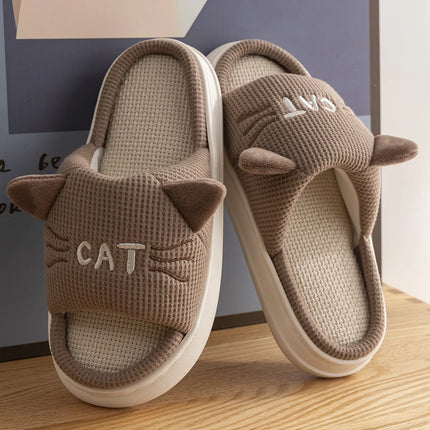 Home Slippers Panda Cat Women Summer Cute Linen Couples Indoor House Non-Slip Thick Funny Sandals Cartoon Kawaii Shoes 2025 New
