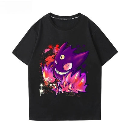 Pokémon Gengar Printing Tee Pure Cotton T-shirt Men's 2026 Summer Fashion Oversize Street Casual Y2K Tops Streetwear Clothing