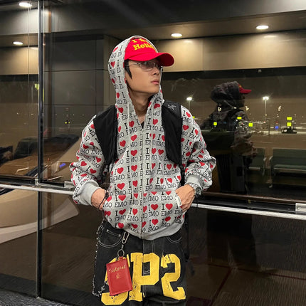 Spring Autumn 2025 Women's Loose Letter Hooded Open Cardigan Zipper Sweatshirt Casual Street Style High Street Outerwear Trendy