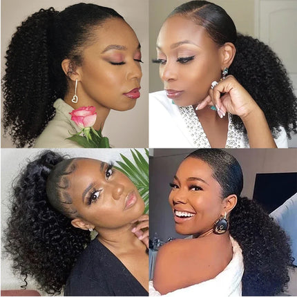 15A Kinky Curly Human Hair Ponytail Extensions 3b 3c Curly Hair Drawstring Ponytail Hair Pieces for Women Raw Pony Tail Natural
