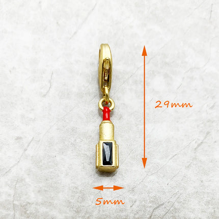 Red Lipstick Golden Pendant Solid 925 Sterling Silver Dangle Charm Women Fine Jewelry