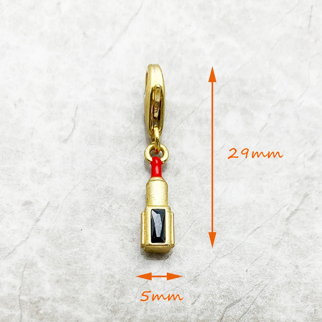 Red Lipstick Golden Pendant Solid 925 Sterling Silver Dangle Charm Women Fine Jewelry